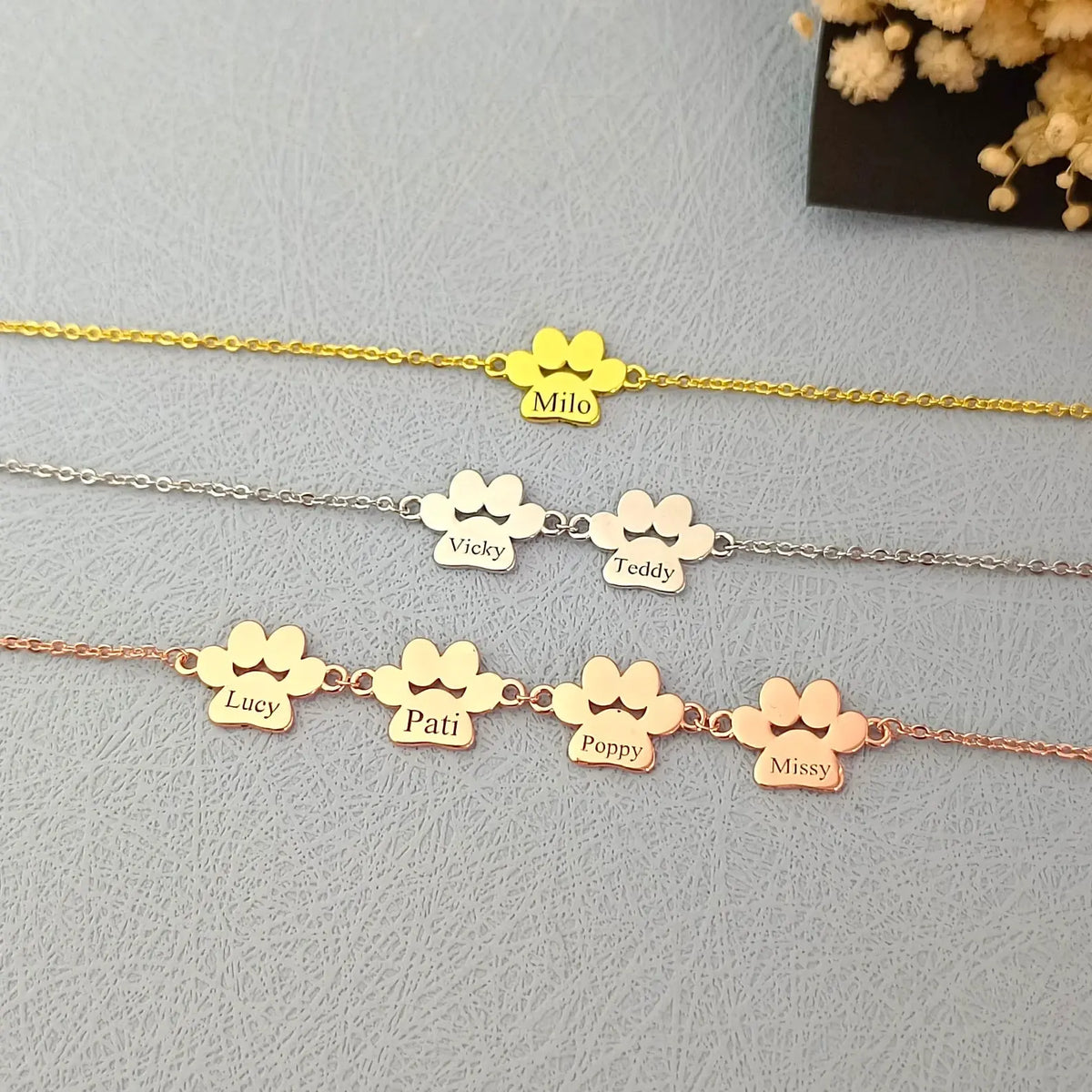 Tobillera personalizada con nombre y huella animal
