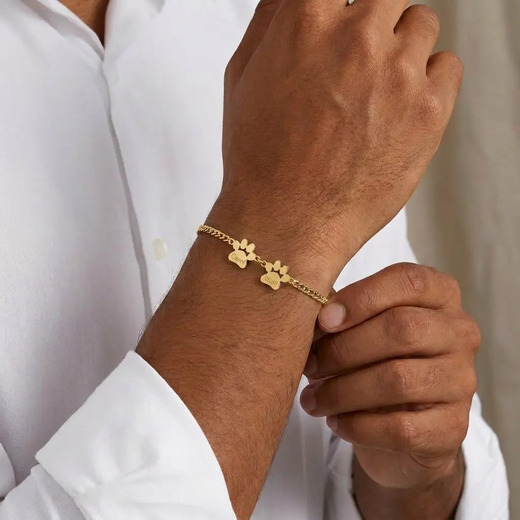 Pulsera personalizada con nombre y huella de mascota (unisex)