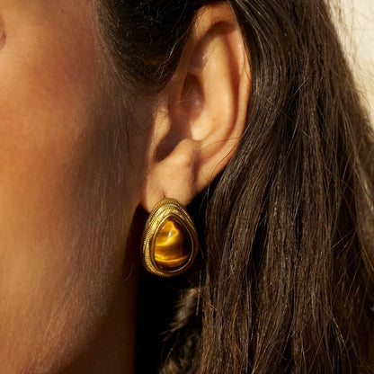 Pendientes de lágrima de ojo de tigre dorado