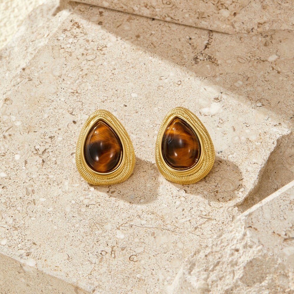 Pendientes de lágrima de ojo de tigre dorado