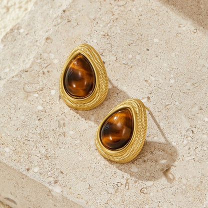 Pendientes de lágrima de ojo de tigre dorado