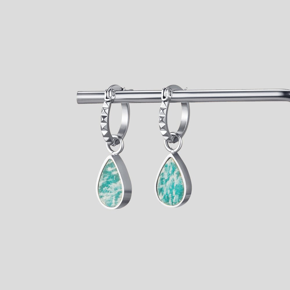Pendientes de aro Astoria plateados con piedra verde