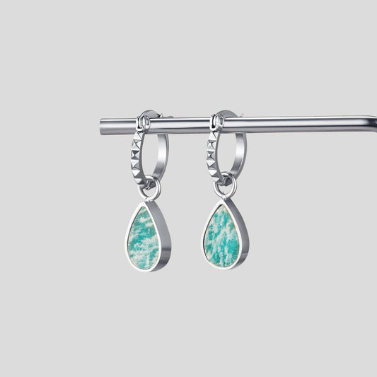 Pendientes de aro Astoria plateados con piedra verde