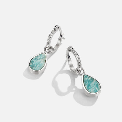 Pendientes de aro Astoria plateados con piedra verde