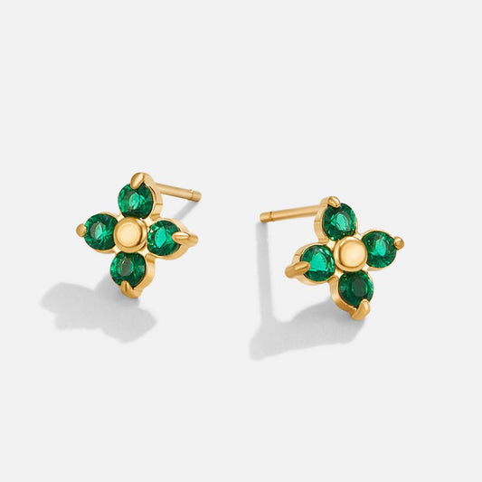 Pendientes de botón diminutos con pétalos de esmeralda